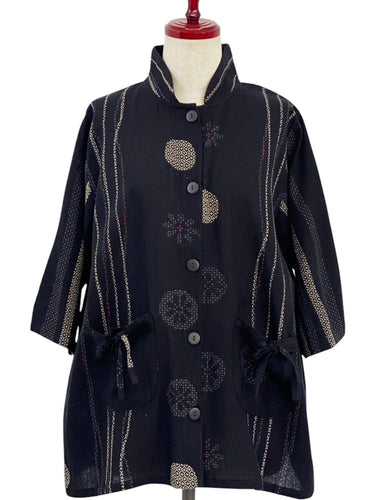 Drawstring Pocket Jacket - Spring Stream Print - Black