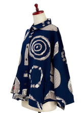 Button Accent Tuck Jacket - Multi Rings Print - Dark Blue