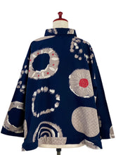 Button Accent Tuck Jacket - Multi Rings Print - Dark Blue