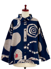 Button Accent Tuck Jacket - Multi Rings Print - Dark Blue