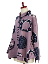 Button Accent Tuck Jacket - Multi Rings Print - Purple