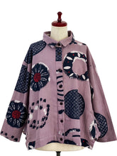 Button Accent Tuck Jacket - Multi Rings Print - Purple