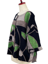 Tuck Crop Jacket - Geometric Plants Print - Black