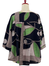 Tuck Crop Jacket - Geometric Plants Print - Black