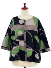 Tuck Crop Jacket - Geometric Plants Print - Black