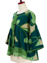 Tuck Crop Jacket - Geometric Plants Print - Green