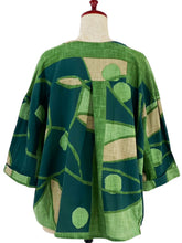 Tuck Crop Jacket - Geometric Plants Print - Green