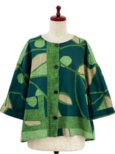 Tuck Crop Jacket - Geometric Plants Print - Green