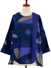 Flare Pullover - Geometric Plants Print - Dark Blue