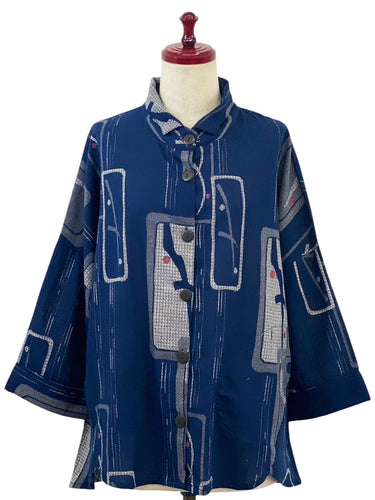 A-Line Jacket - Ume Branch Print - Dark Blue