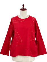 Circle Pocket Pullover - Geometric Print - Red