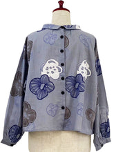 Back Button Crop Top - Botanical Print - Light Purple