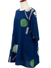 Gathered Neck Tunic - Moon Branch Print - Dark Blue