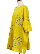 Gathered Sleeve Tunic - Berries Print - Mustard