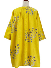 Gathered Sleeve Tunic - Berries Print - Mustard