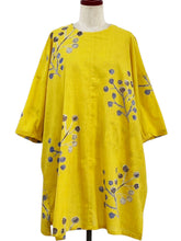 Gathered Sleeve Tunic - Berries Print - Mustard