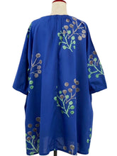 Gathered Sleeve Tunic - Berries Print - Blue