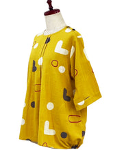 Pintuck Bubble Pullover - Geometric Print - Mustard