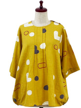 Pintuck Bubble Pullover - Geometric Print - Mustard