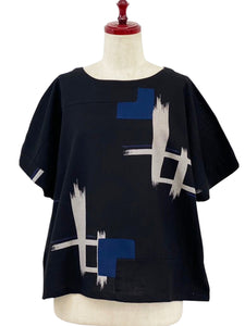 Crop Top - Brush Igeta Print/Patchwork - Black