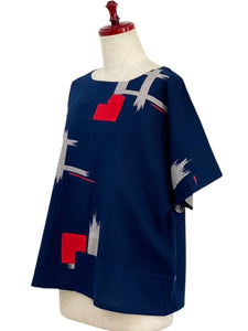Crop Top - Brush Igeta Print/Patchwork - Dark Blue