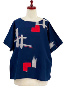 Crop Top - Brush Igeta Print/Patchwork - Dark Blue
