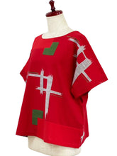 Crop Top - Brush Igeta Print/Patchwork - Red