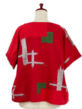 Crop Top - Brush Igeta Print/Patchwork - Red