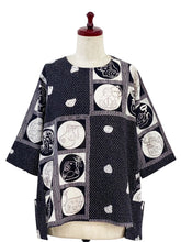 Button Accent Pullover - Eto Print - Black