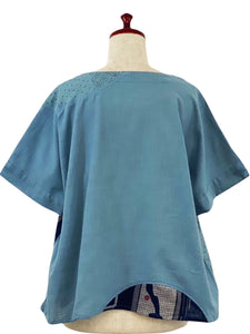 Circle Patch Crop Top - Solid/Multi Print - Blue