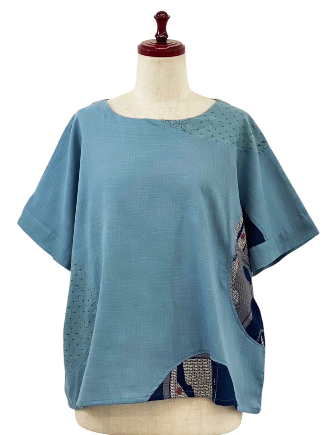 Circle Patch Crop Top - Solid/Multi Print - Blue