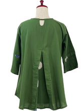 Slit Back Panel Pullover - Solid/Pompom Plants Print - Green