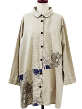 Panel Pintuck Jacket - Solid/Botanical Print - Light Grey