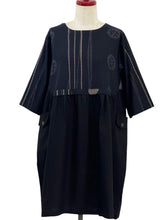 Panel Pleated Tunic - Solid/Multi Textile Line Print - Black/Black