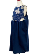 Panel Pleated Jumper - Solid/Botanical Print - Dark Blue