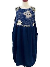 Panel Pleated Jumper - Solid/Botanical Print - Dark Blue