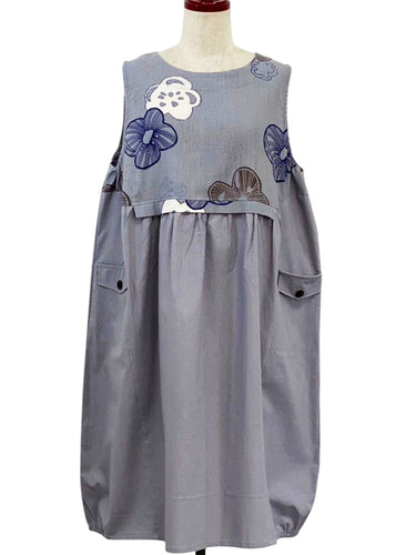 Panel Pleated Jumper - Solid/Botanical Print - Light Purple
