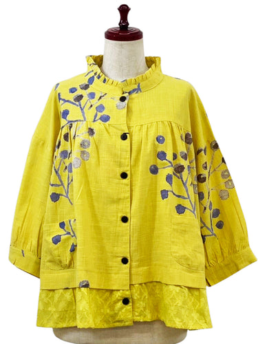 Frilled Layered Jacket - Berries Print - Mustard