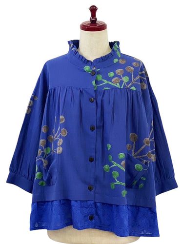 Frilled Layered Jacket - Berries Print - Blue
