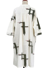 Pintuck Button Front Dress - Brush Igeta Print - Natural