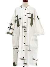 Pintuck Button Front Dress - Brush Igeta Print - Natural