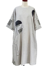 Circle Pocket Panel Dress - Solid/Ume Branch Print - Light Grey