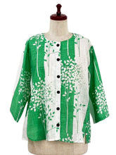 Tuck Sleeve Jacket - Ruscus Print - Natural/Green