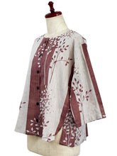 Tuck Sleeve Jacket - Ruscus Print - Light Grey/Maroon