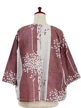 Tuck Sleeve Jacket - Ruscus Print - Light Grey/Maroon