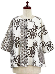 Circle Pocket Crop Jacket - Obi Flower Print - Natural