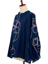 Smock Pullover - Pen Flower Print - Dark Blue
