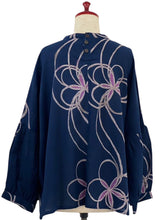 Smock Pullover - Pen Flower Print - Dark Blue