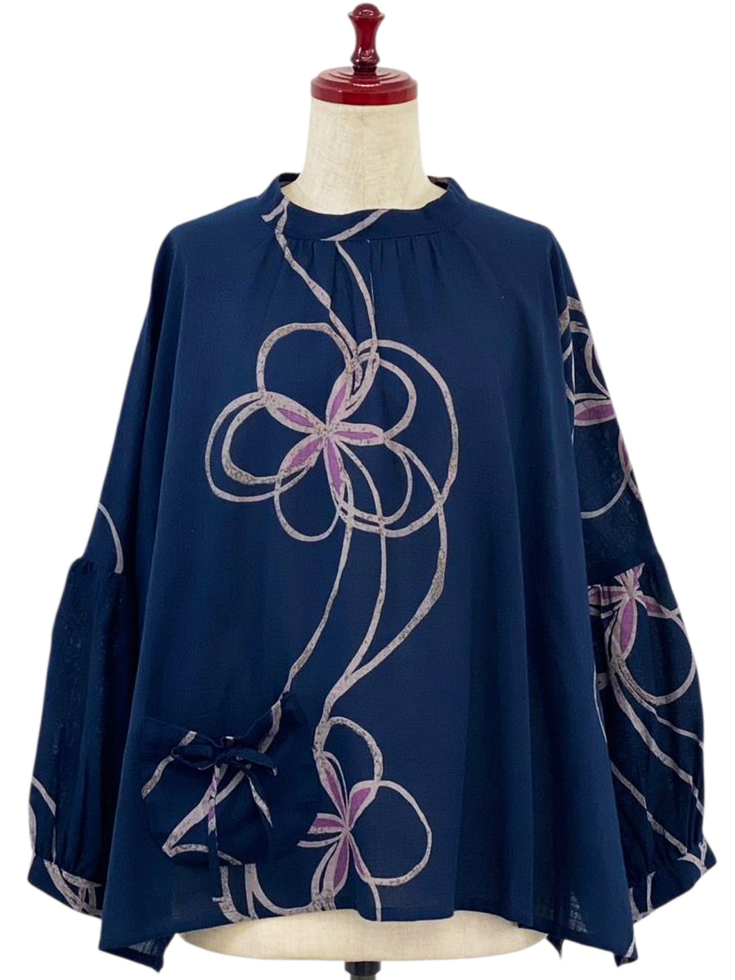 Smock Pullover - Pen Flower Print - Dark Blue