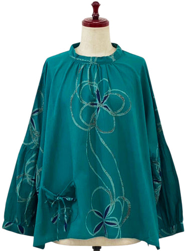 Smock Pullover - Pen Flower Print - Green